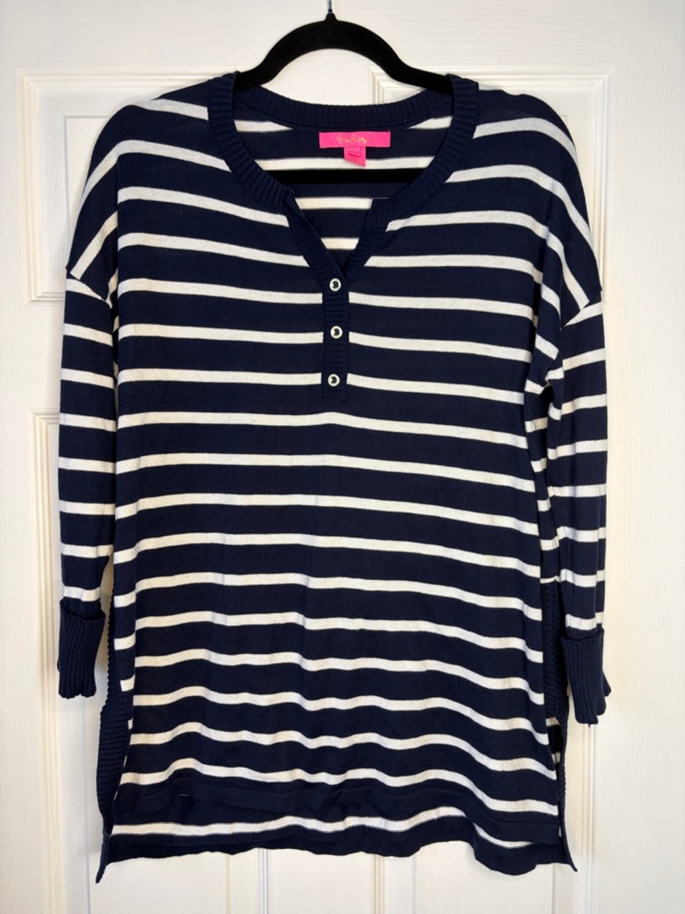 Lilly Pulitzer Cotton Navy and White Striped Lightweight Sweater size small